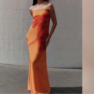 Meshki Elegant Orange Strapless Dress Size Small (never worn)